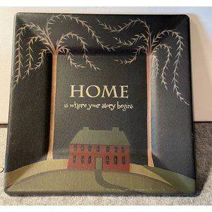 Vintage Sabrina Wingren Primitive Wooden  Home Plate  10 x10  #1204